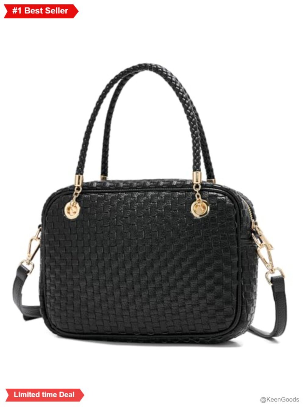 Woven Checkered Vegan Leather Crossbody Satchel Top Handle Bag